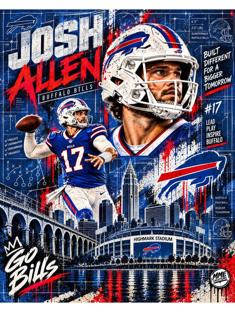 4787 Josh Allen Blueprint × Street Art AG Collection 8x10 Portrait Print